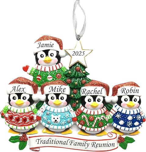 Miniatura 8 de Adorno de Navidad familiar 2025 – Adorno personalizado para familias – Adorno familiar de pingüinos personalizado – Decoración para árbol de Familia