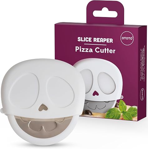 OTOTO Slice Reaper Pizza Cutter Wheel - Skull Design, Stainless Steel, Halloween & Gothic Kitchen Accessory