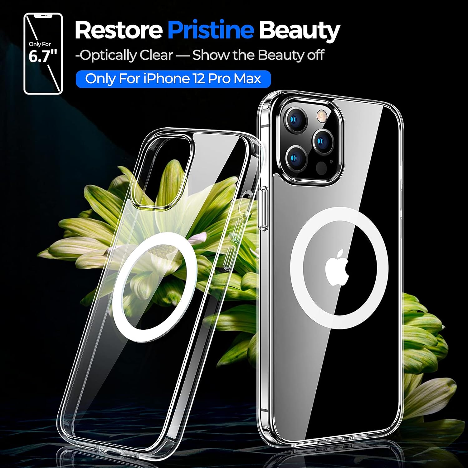 🔥 Linklike 2021 Upgraded Case Clear Magnetic Designed for iPhone 12 PRO MAX Case [Military Anti-Drop] Compatible with Magsafe [No Yellow Spot][4X Shockproof] Protective Slim Thin Phone Cover 6.7