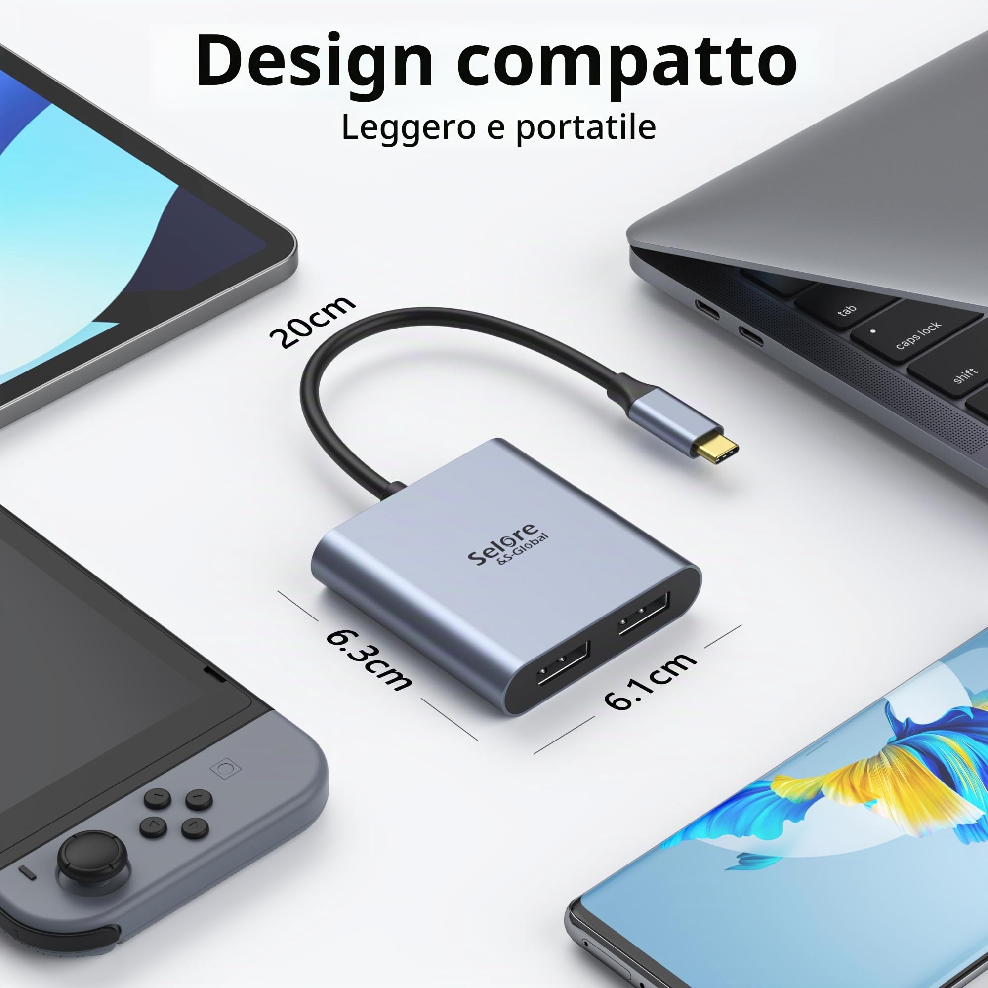 Adattatore da USB C a Dual DP, adattatore da USB C a DisplayPort 1.4 con risoluzioni fino a 4K@120Hz, adattatore da Thunderbolt 3/4 a DisplayPort per Dell HP