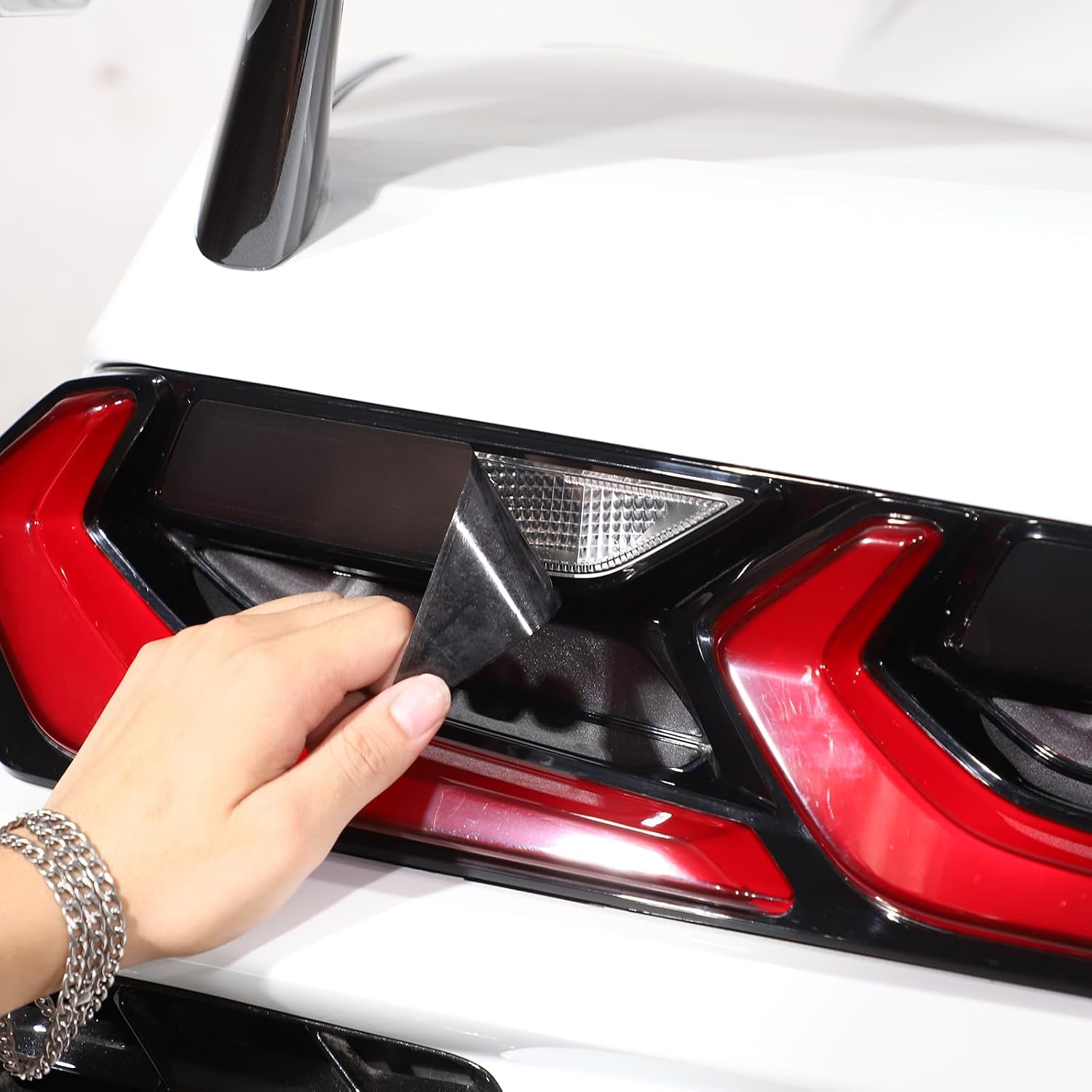 Car Rear Tail Light Frame Black Film Trim PatchCompatible with Chevrolet Corvette C8 Stingray 2020 2021 2022 2023 2024 Brake Light Styling Accessories 4PCS (Matte Black)
