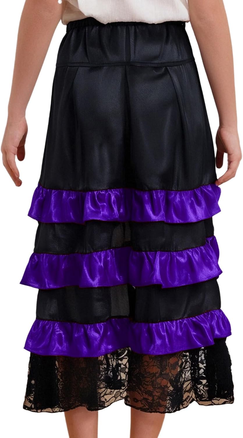 Kids Girls Steampunk Gothic Flounce Lace High-Low Skirt Medieval Retro Renaissance Skirt Partywear