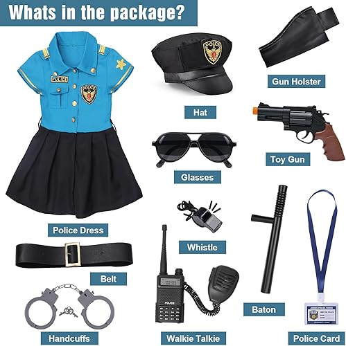 Miniatura 3 de Disfraz de policía para niñas, disfraz de policía para Halloween, juego de rol, disfraz de policía con accesorios de juguete