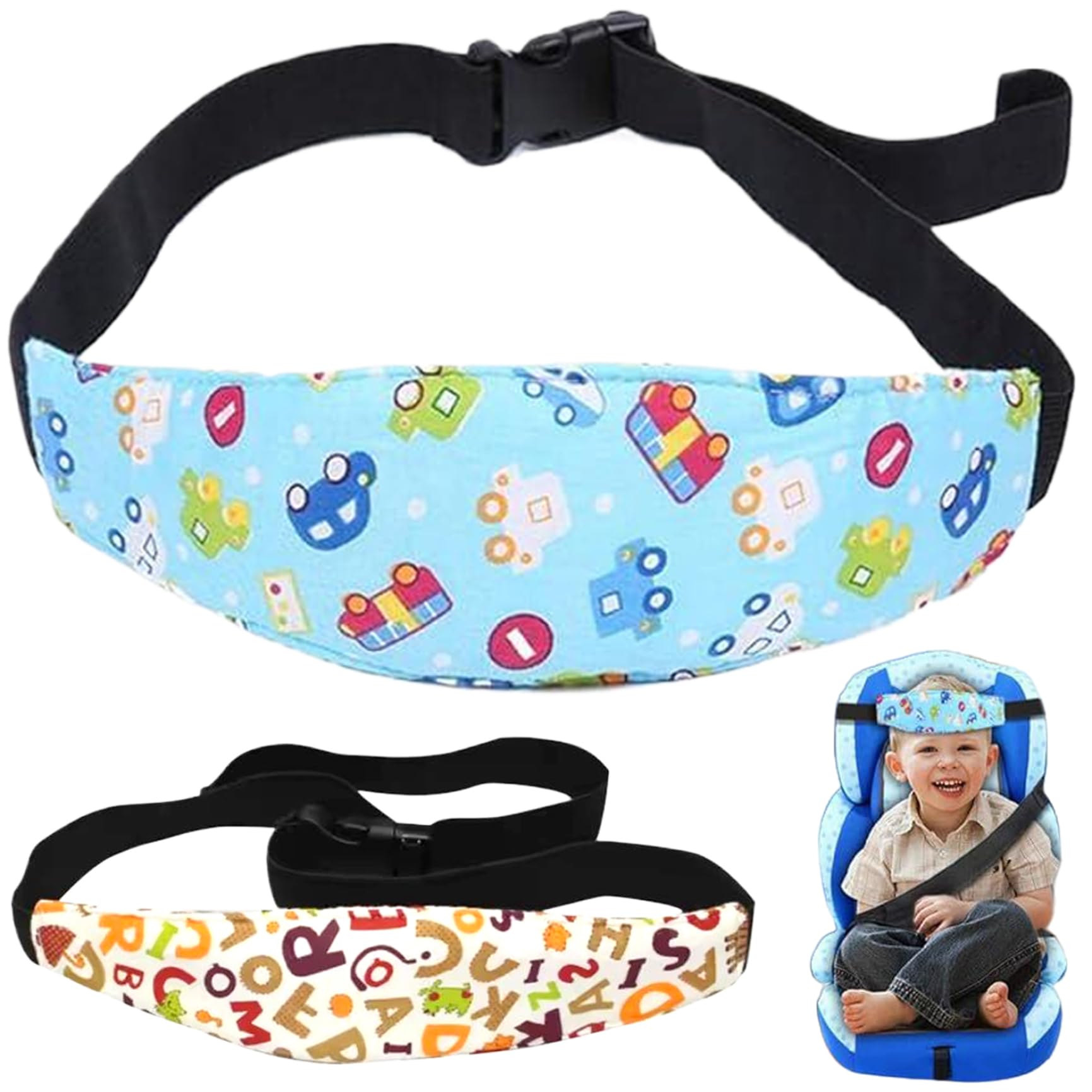 2PCS Baby Carseat Head Support, Sleeping Car Seat Head Support Band Strap, Adjustable Headrest Neck Relief Shoulder Protection Strap for Sleeping, Seatbelt Cushion
