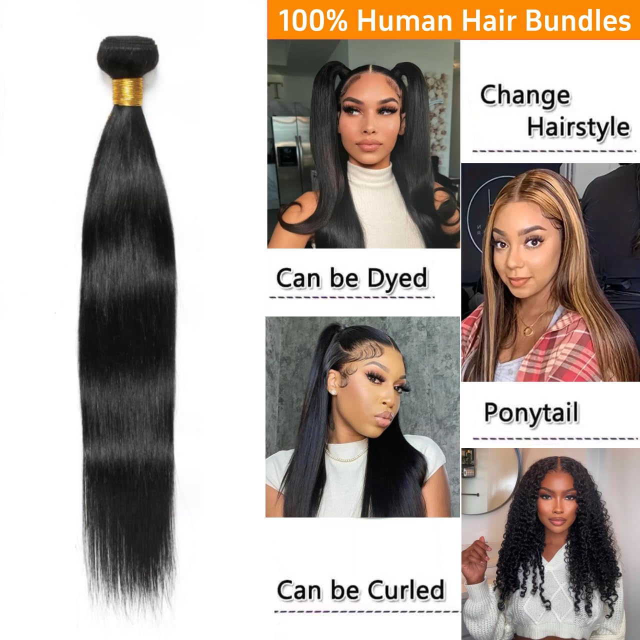 Human Hair Bundles Straight Bundles Human Hair 16 18 20 22 Inch Bundles Hair No Tangle No Shedding Double Weft 4 Bundles Human Hair Extensions Natural Color