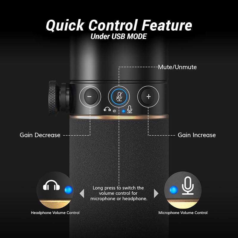 Microfon dinamic USB/XLR TONOR pentru PC cu stativ de microfon - Microfon de gaming cu buton de mut, compatibil PS4/PS5 pentru podcasting, streaming și studio