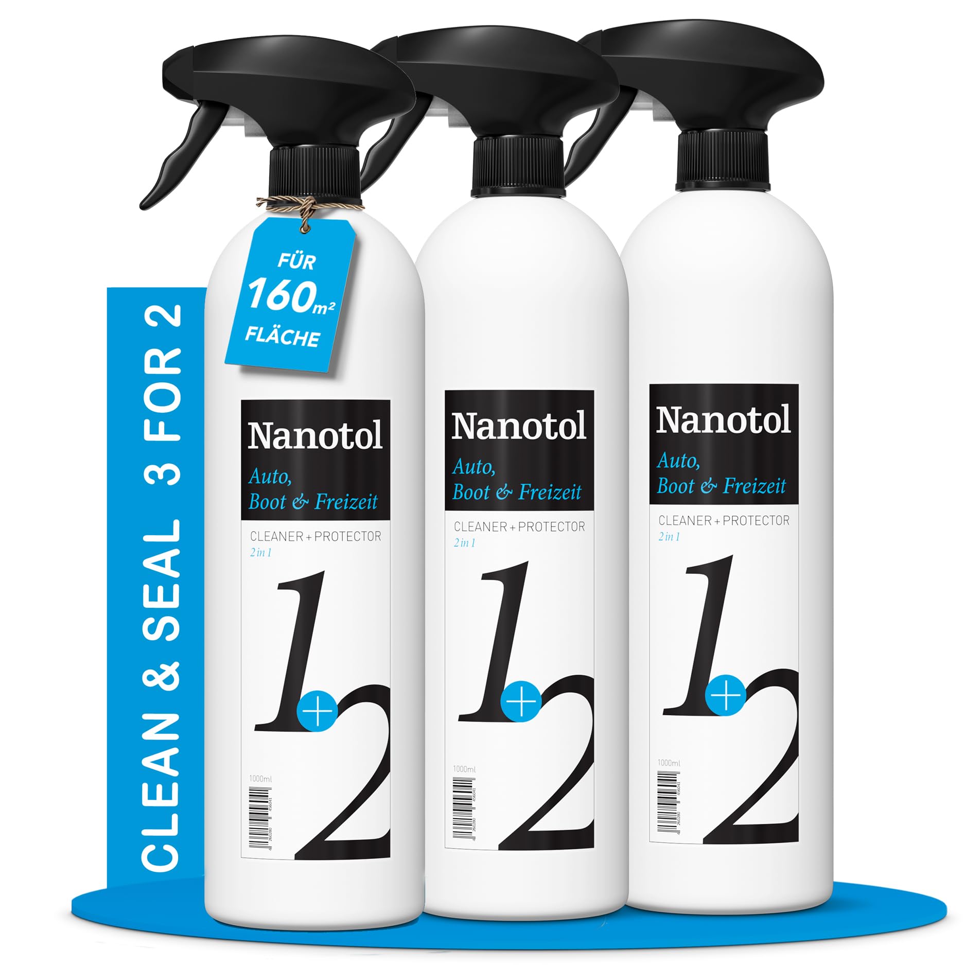 Nanotol 2in1 Auto Cleaner & Protector – Reinigung und Nano Versiegelung für Lack, Glas & Kunststoff, Scheibenversiegelung Auto – 2+1 Gratis, 3 x 1000 ml