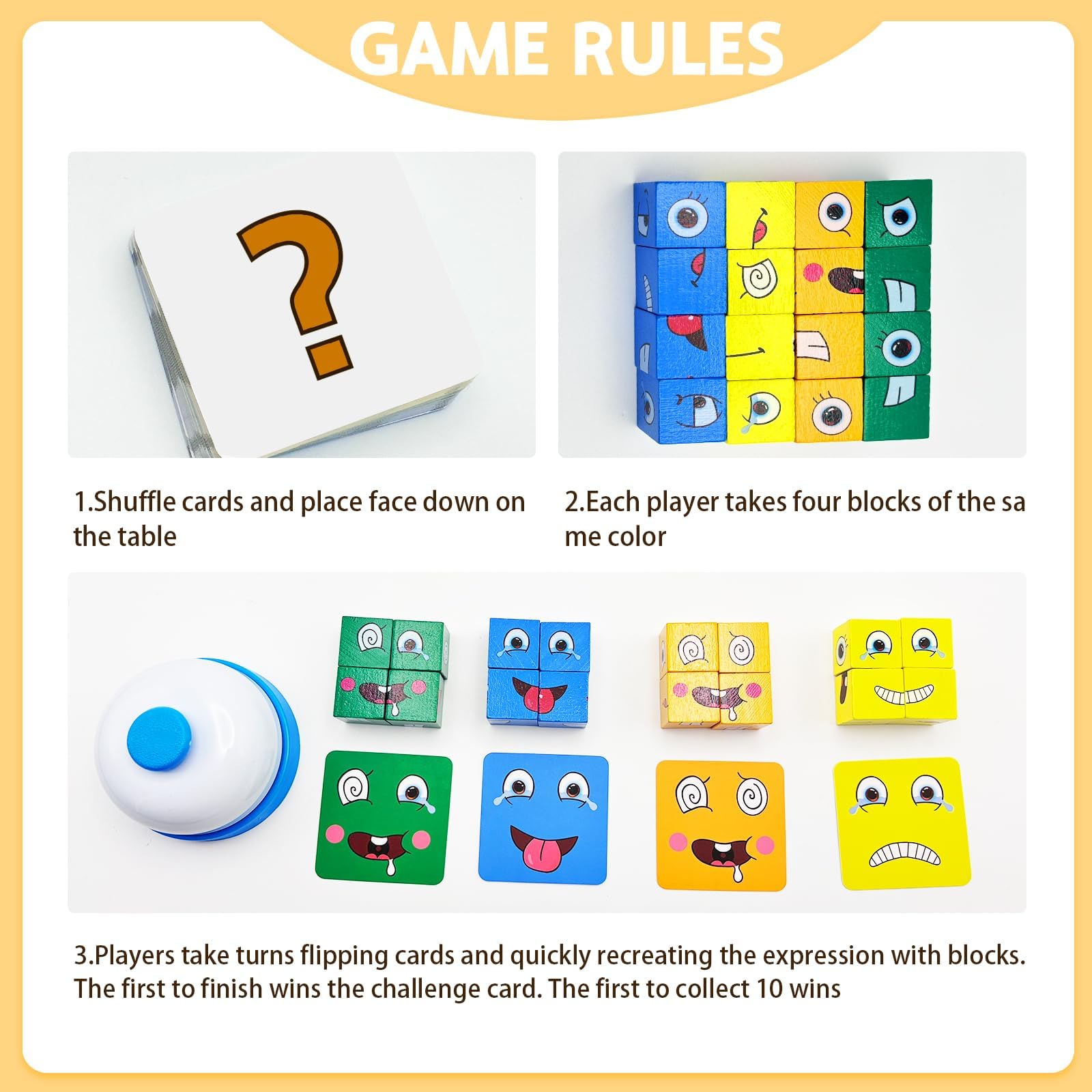Wooden Face Changing Magic Cube Game, 3D Puzzle Face-Changing Blocks Game with Bell and Tin - Image 4