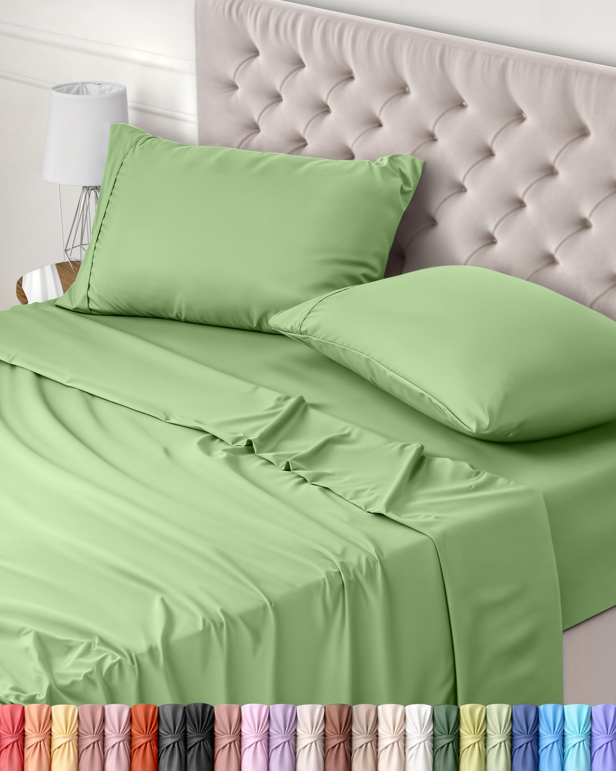 Utopia Bedding - Set Lenzuola Letto Una Piazza e Mezza 4 Pezzi 135x190 cm - Poliestre di Microfibra - Oeko-Tex Certificato - Lenzuolo con Angoli, Lenzuolo Piatto e 2 Federe 50x75, Verde Salvia