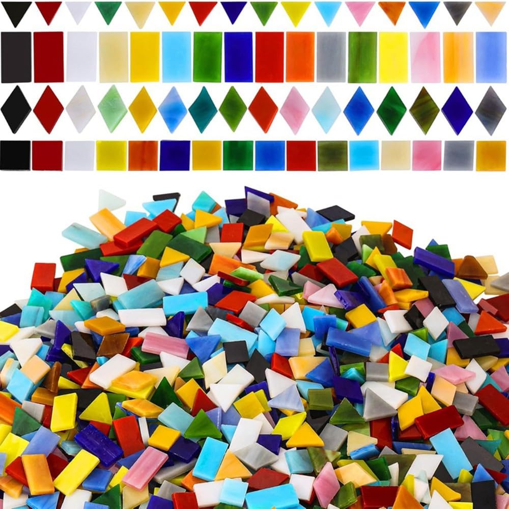 Aundhegrtt Glass Mosaic Tiles, 1000g Bulk,Assorted Color Stained Mosaic Glass Pieces for Crafts, Mosaic Supplies