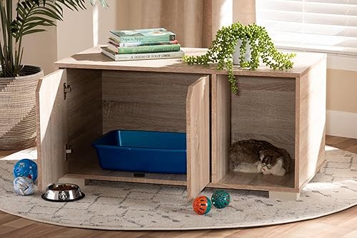 Miniatura 8 de Baxton Studio Jasper - Caja de arena moderna y contemporánea con acabado de roble de 2 puertas para gatos