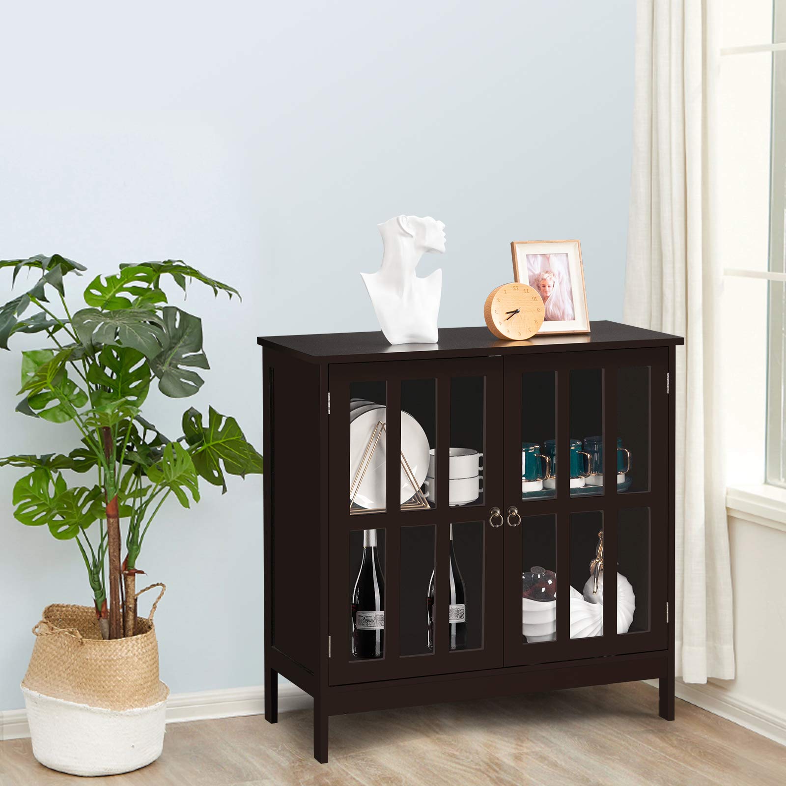 VINGLI Buffet Table Kitchen Buffet Storage Brown Sideboard