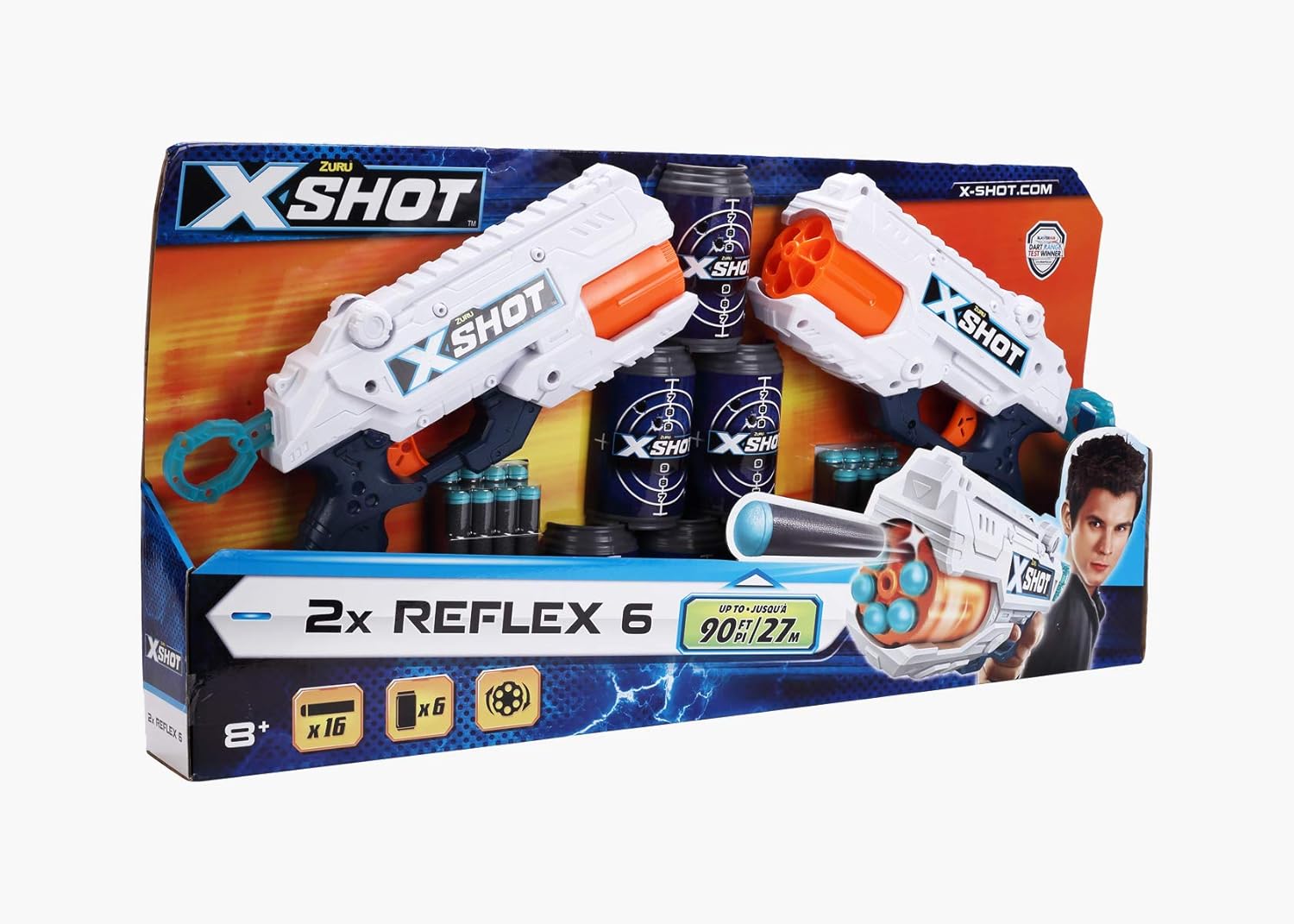 XShot X-Shot Excel Double Reflex 6 Foam Dart Blaster Combo Pack (16 Darts 6 Half Cans) by ZURU, Frustration Free Packaging, Slam Fire, Toy Foam Dart Blaster for Kids, Teens, Adults : Toys & Games