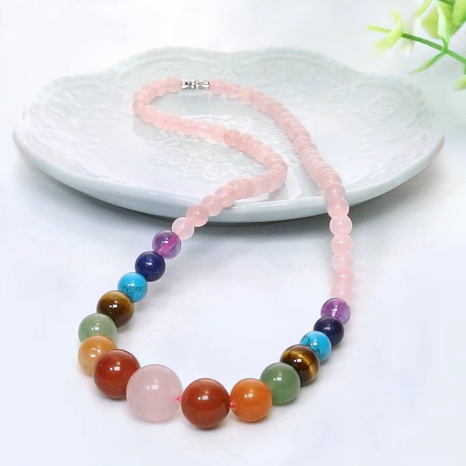 7 Chakra Necklace for Women Strong Healing Crystal Genuine Stone Beaded Gemstone Necklace 20 inches Jewelry Gifts for Women Mom - Image 9