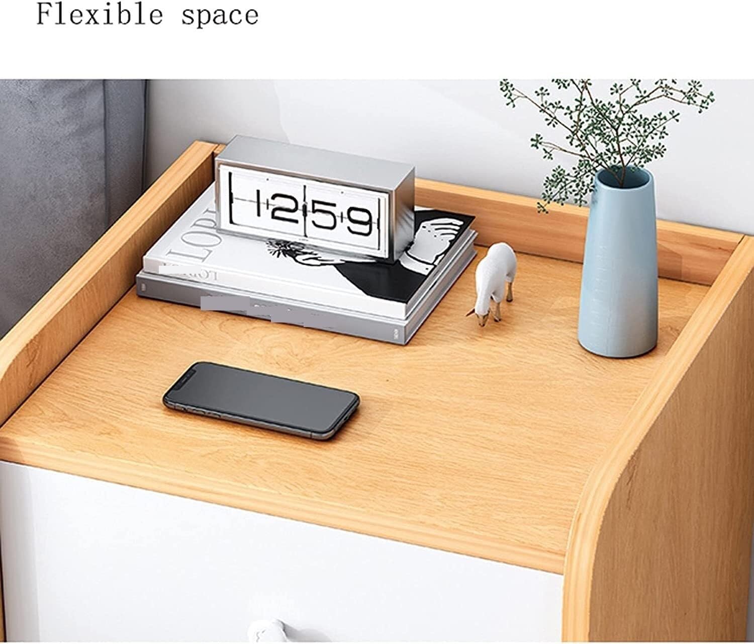 Wood Nightstand Bedside Table with Storage Compartment & Two Layers, Blue Color, Compact Design for Bedroom, Living Room, Nursery, or Small Apartment (33 x 30 40 cm)