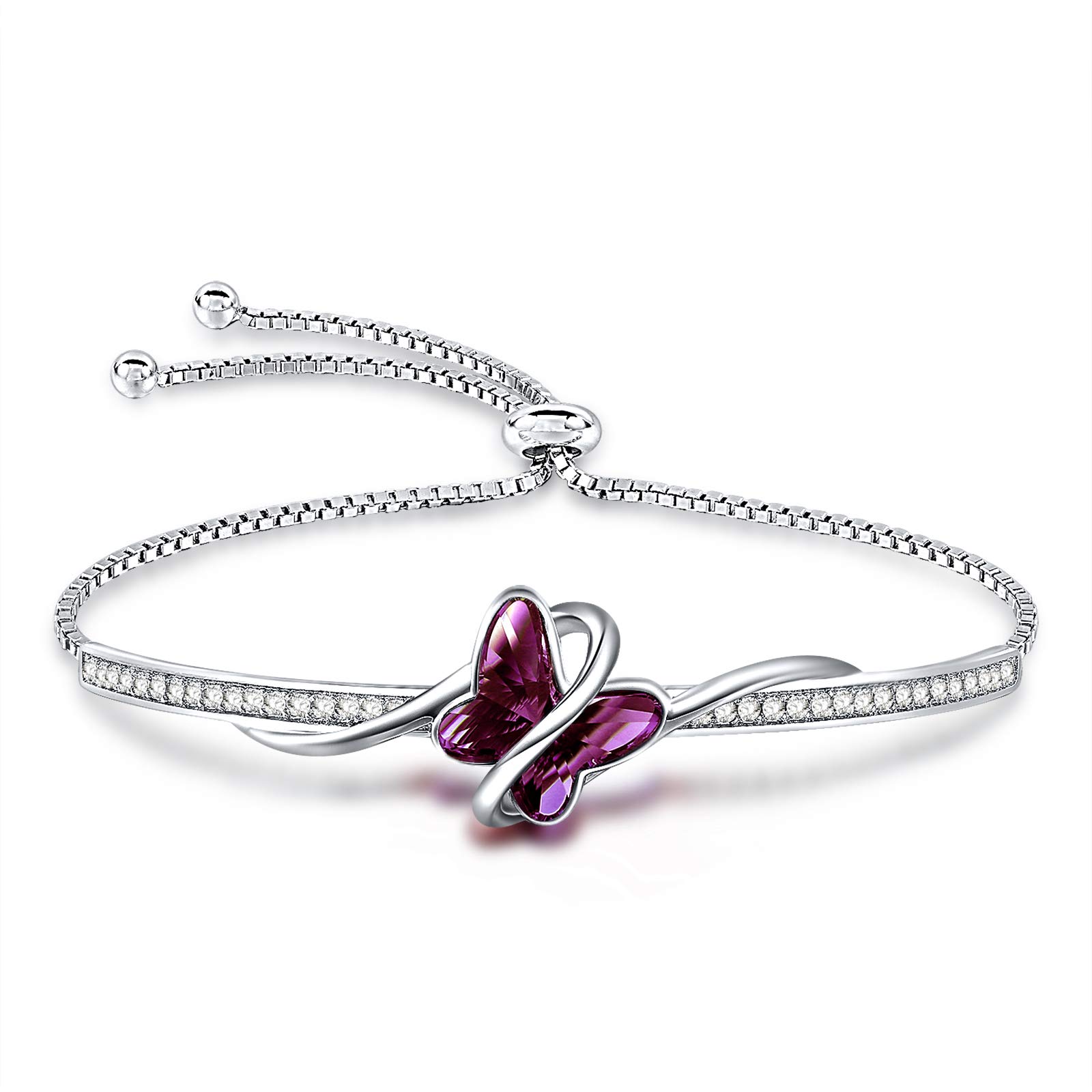 GEORGE · SMITH Bracciale in argento per donna, Bracciale regolabile Bracciale a farfalla in cristallo blu/viola - Regalo di Natale, anniversario, compleanno per donna con scatola