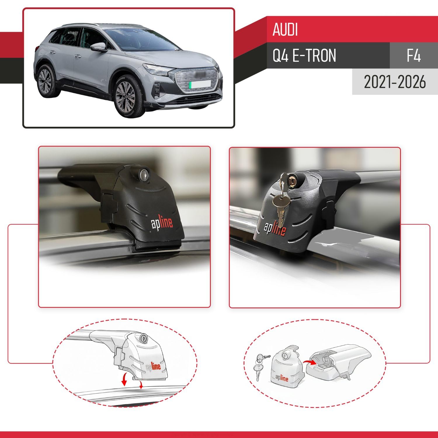 Compatibile con Audi Q4 (F4) E-Tron 2021-2026 Modello ACE-2 Barre Tetto Portapacchi Auto Barre Portatutto Grigio Alluminio 2 Barre