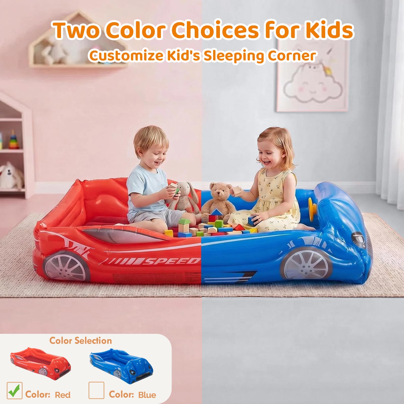Matelas gonflable pour enfants - Lit de voyage avec côtés - Rouge