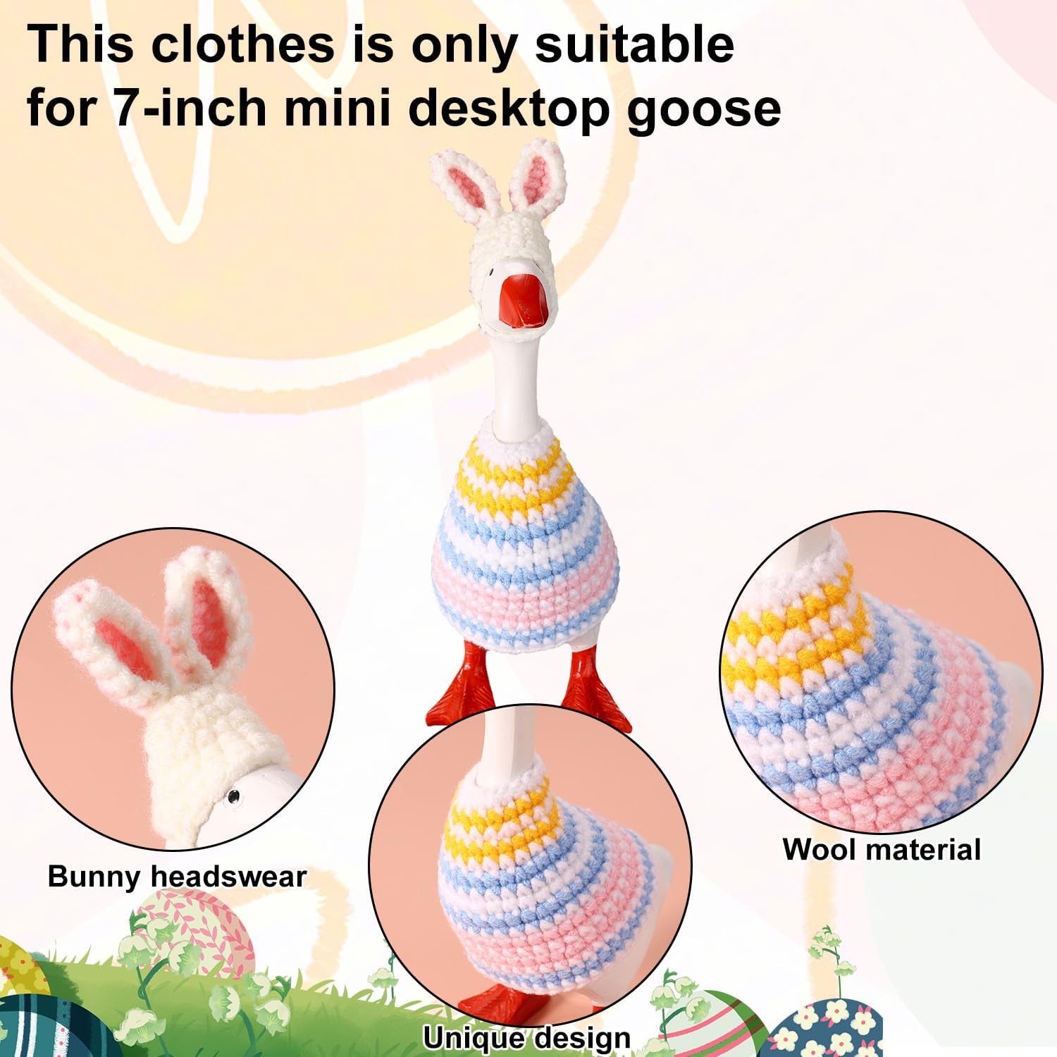 7 Inch Desk Goose Outfit Easter Set, Adorable Easter Egg Clothes and Bunny Hat Funny Costume Accessories Suitable for 17.78cm/7in Goose Statue