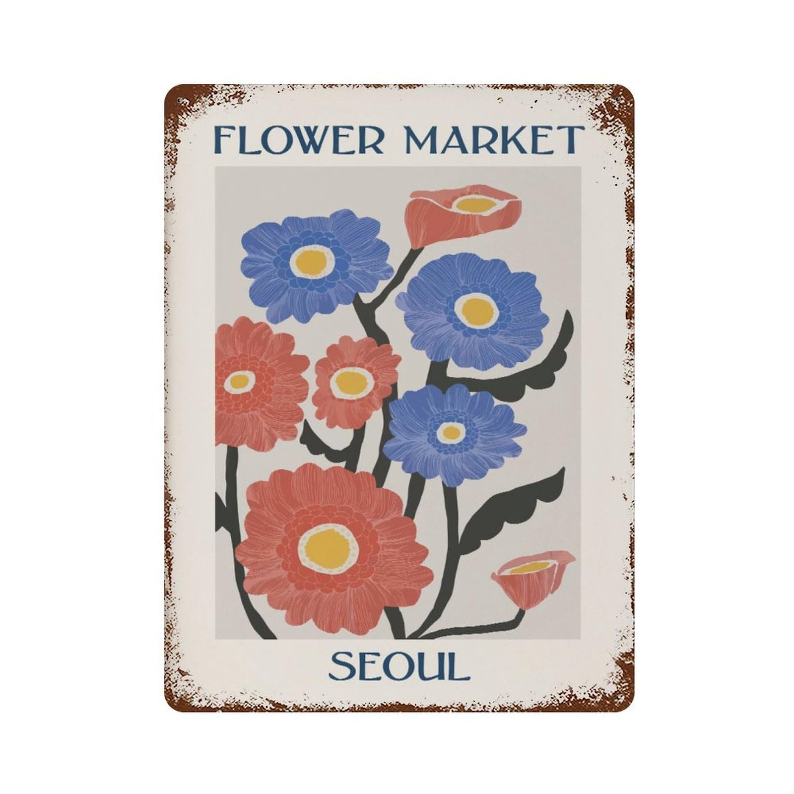 xiaoxiaoshen Seoul Flower Market Botanical Wall Decor Art Metal Tin Poster Modern Home Decor Art Home Bar Shop Decorations Vintage Sign 40x30cm
