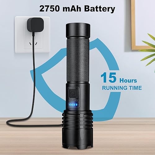 Miniatura 4 de KINGCAESAR Paquete de 3 linternas recargables de 90,000 lúmenes altos, luz LED superbrillante con 3 modos de luz, linterna de alta potencia con