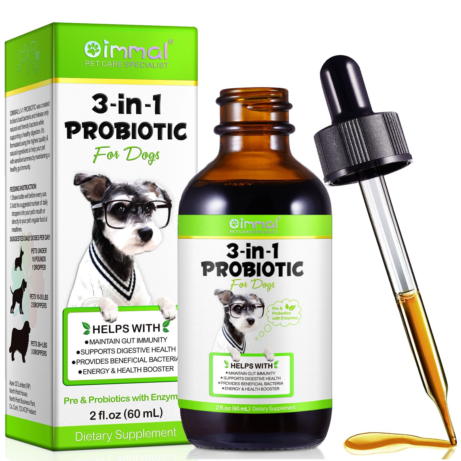 Probiotika für Hunde - 3-in-1 Flüssig Probiotika bei Verstopfung, Durchfall & Blähungen, mit Präbiotika & Verdauungsenzymen