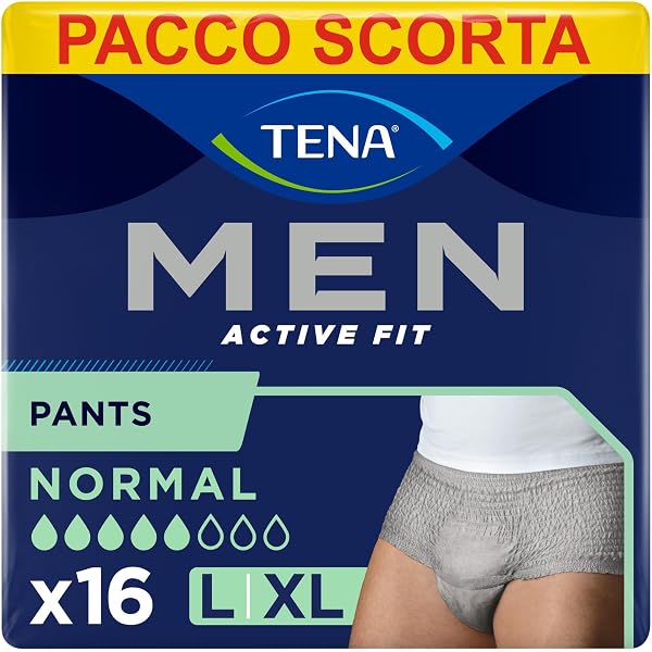 TENA MEN Boxer assorbenti Pants Normal per perdite urinarie, Elasticizzati, Monouso, per Uomo, taglia L/XL, 16 pezzi, Colore Grigio - 2
