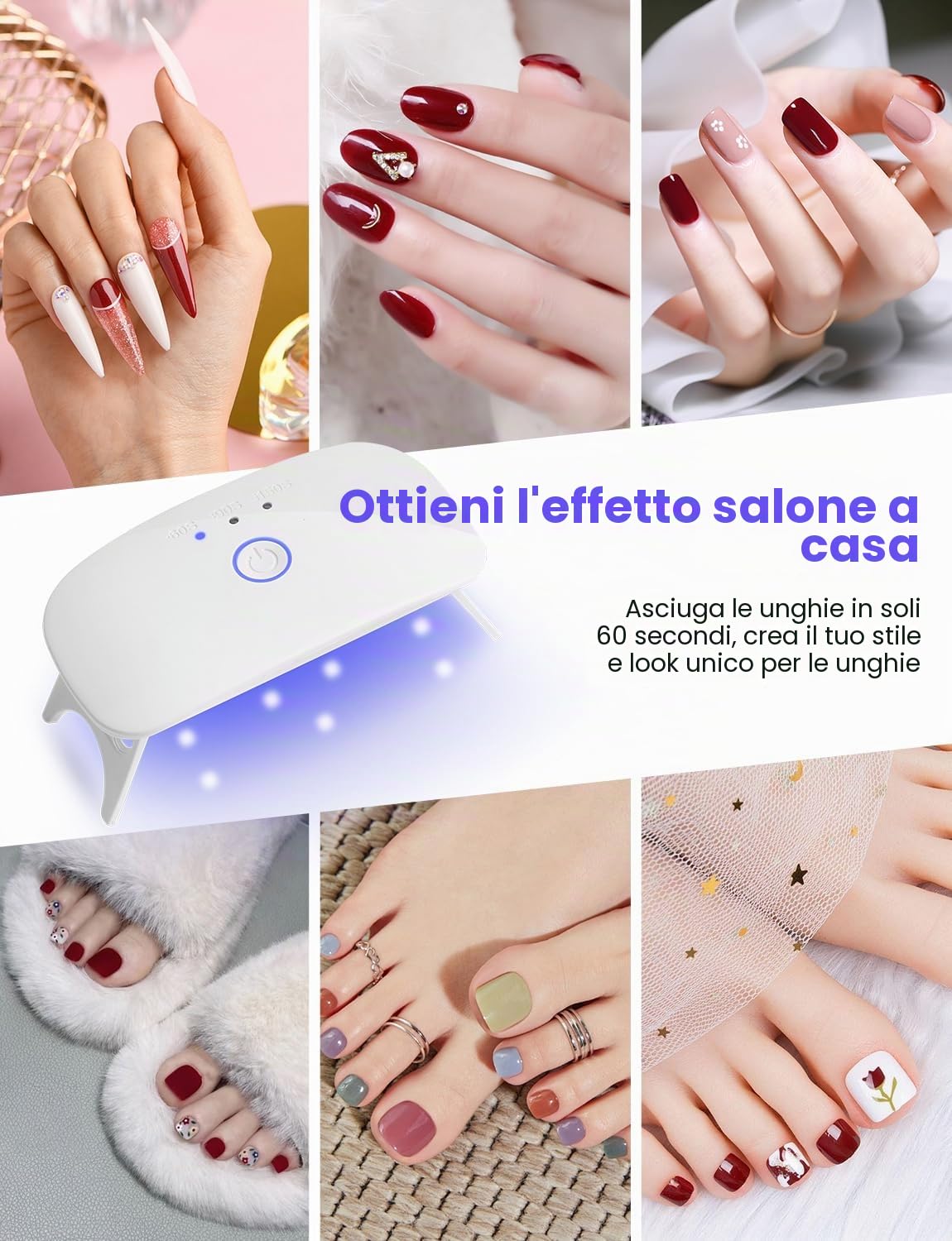 Mini Lampada UV LED per Unghie, Asciuga Smalto per Tutti gli Smalti in Gel con Cavo USB