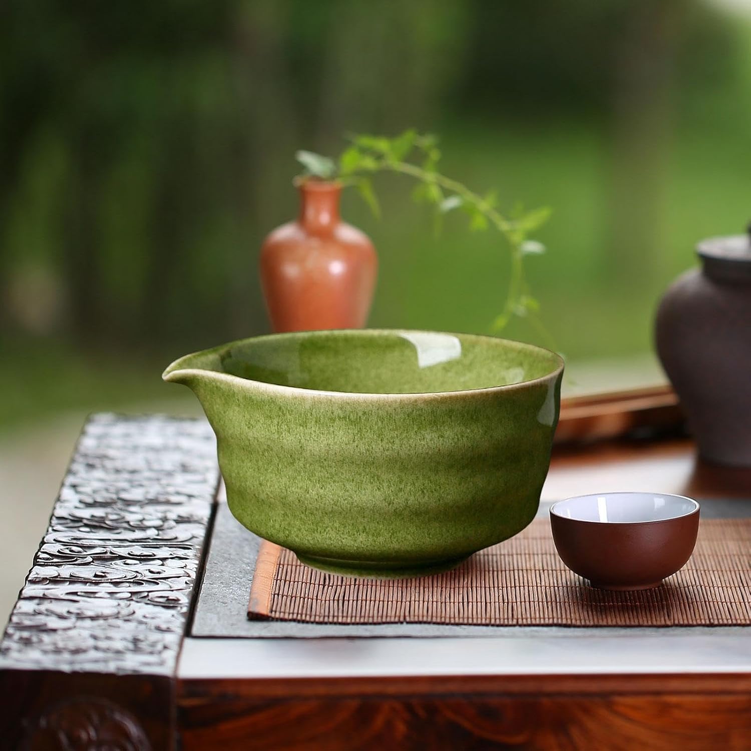 Matcha miska z wylewką, falisty ceramiczny pojemnik na herbatę, ręcznie robiona japońska zielona filiżanka do herbaty trzepaczka ceramiczna miska do mieszania matchawan sałatkowa owsianka sok
