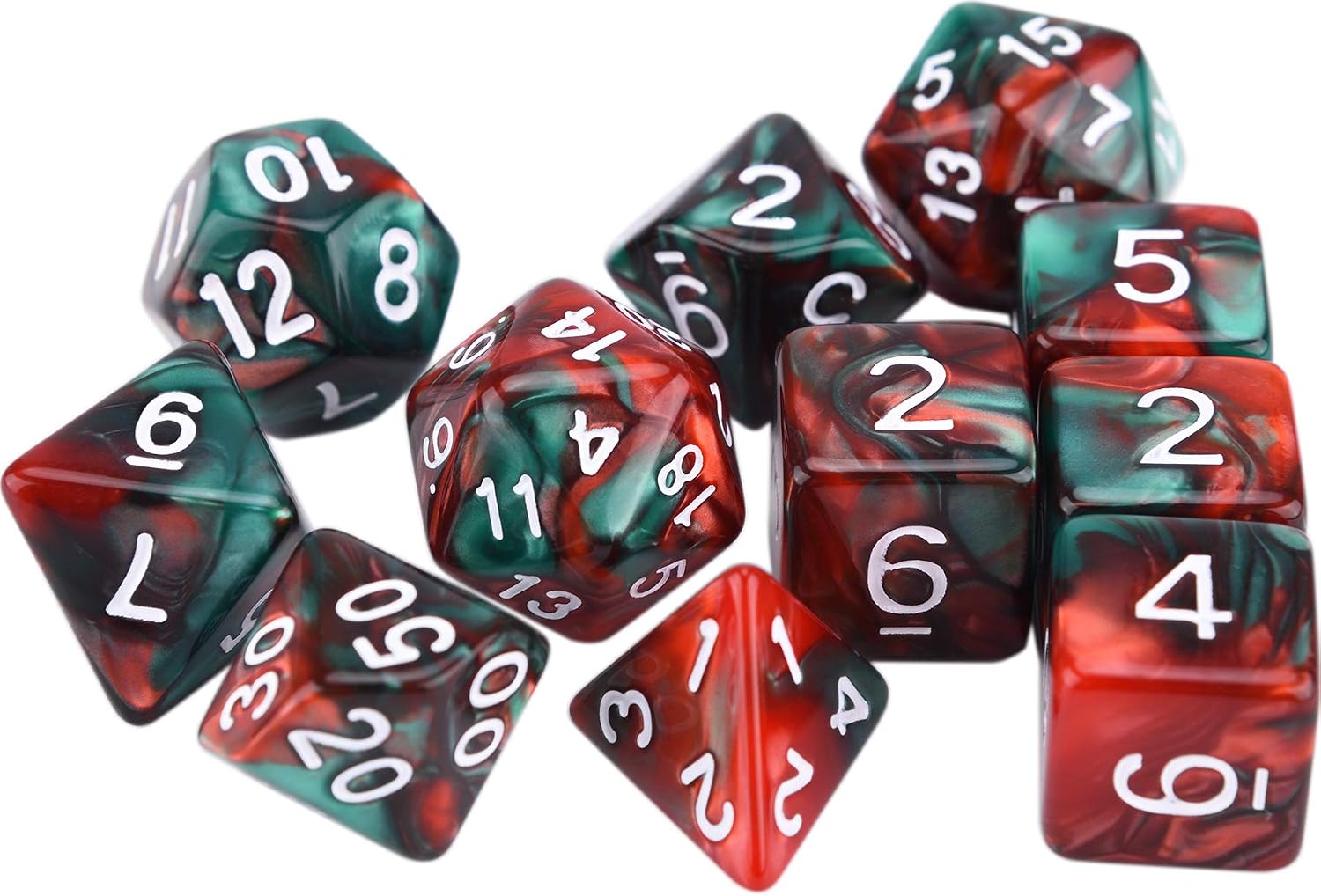 11 Piece Polyhedral Dice Set with Drawstring Bag for Dungeons and Dragons 5e DND RPG Tabletop Games (Teal-Green Brown Swirl)