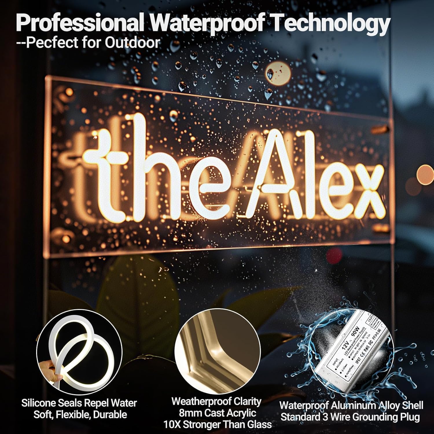 Large Outdoor Business Neon Sign, Dimmable Personalized Waterproof Led Sign, Custom Waterproof IP67 Light up Sign for Storefront Salon Shop Beauty Patio Backyard Pool Bar Bistro Party