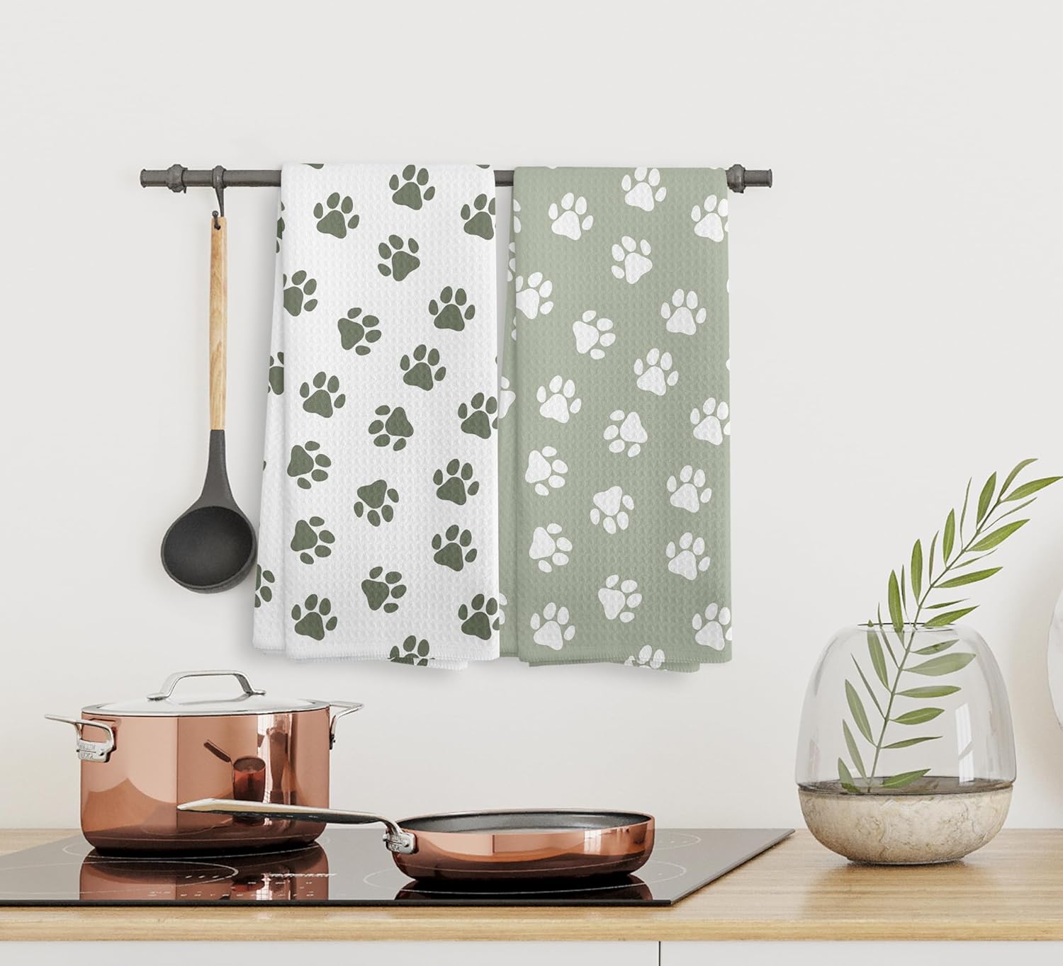 Dog Paws Dish Towel, Sage Green Kitchen Towels and Dishcloths Set of 2, Green and White Hand Towels for Bathroom, Dog Print Kitchen Towel Decorative, Cute Dogs Paw Gifts for Dogs Lovers,16×24In - Image 5