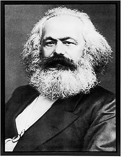 Artery8 Portrait Photo Political Theorist Karl Marx Black Framed Canvas Wall Art 18X24: Classic 19th-century portrait of influential thinker, profound intellectual artwork for libraries or studies.