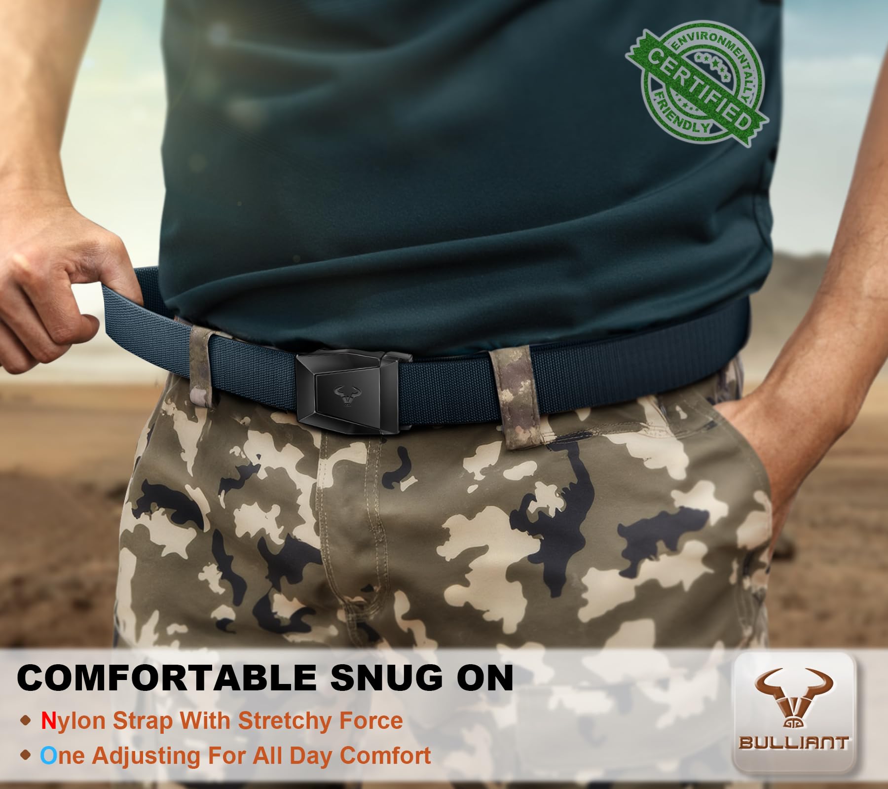 BULLIANT Cintura Tattica,Cintura Uomo Militare Lavoro Trekking 3,8cm,Fibbia a Sgancio Rapido