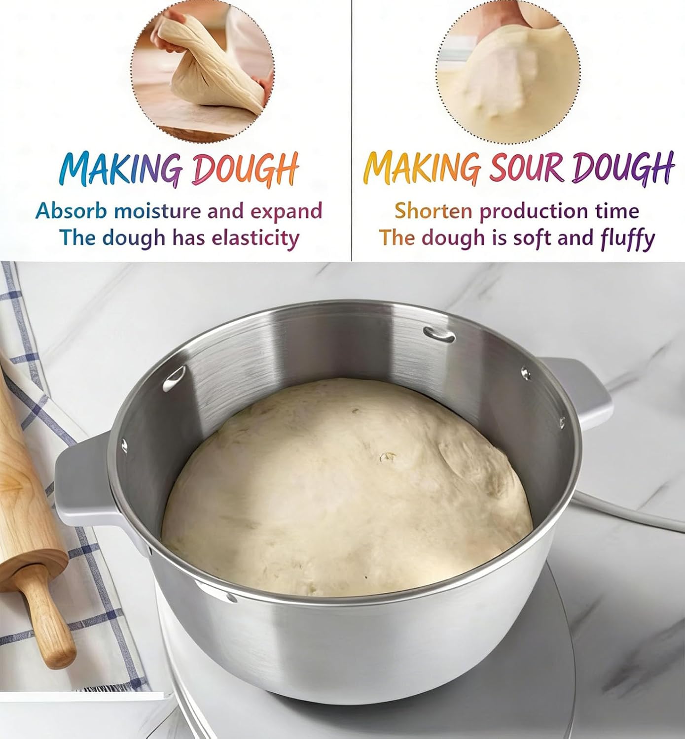 Electric Dough Maker Machine 5L, Dough Mixer with Fermentation Function, Microcomputer Timing Touch Panel, 304 Stainless Steel Dough Kneading Machine for Bread Silver 7L