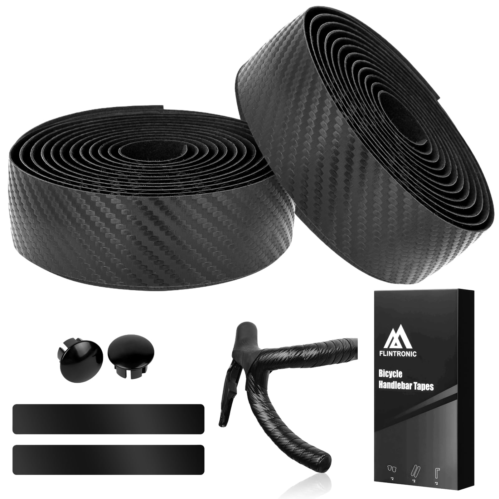 flintronic 2 Rolls Road Bike Handlebar Tape, Bicycle Handlebar Tape with End Plugs and Adhesive Strips,Anti-slip & Shock-absorbing, EVA Comfortable Grip - 2 x 210 cm x 3 cm