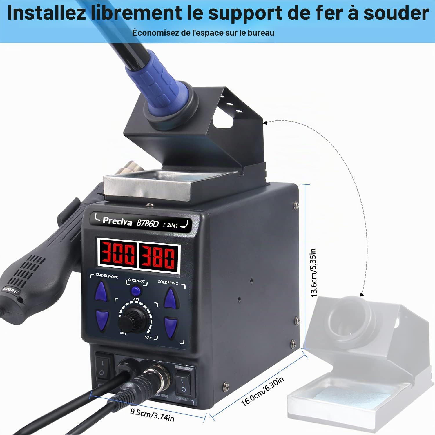 Preciva 2 en 1 Station de Soudage et de Fer à Souder à Air Chaud, Stations de Fer à Souder avec ℉/℃, D'air Froid/Chaud, Correction de Température Numérique et Fonction de Veille(EUR)