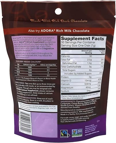 Vista 2 de Adora Suplemento de calcio, chocolate negro de comercio justo, paquete de 12 - 30