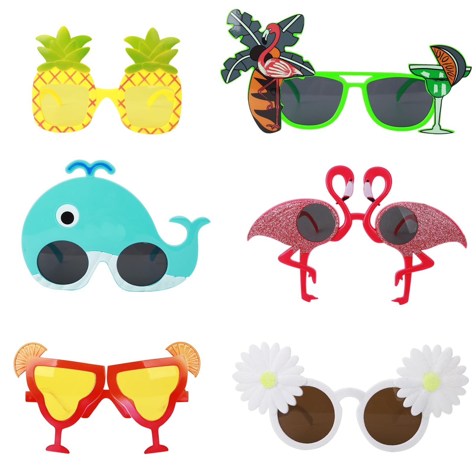 InteDesign 6 Pairs Party Sunglasses Hawaiian Party Glasses Funny Sunglasses for Adults Hawaiian Fancy Dress Party Photo Booth Props Summer Beach Party Favors Supplies Decoration