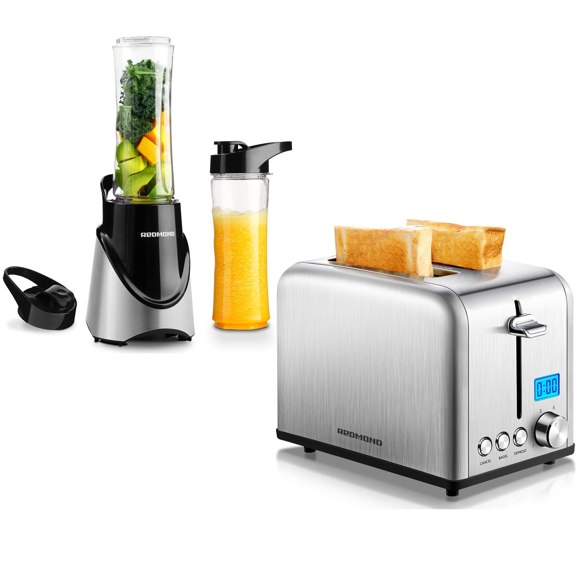 REDMOND Personal Blender & Toaster 2 Slice with LED Digital Countdown Timer Display