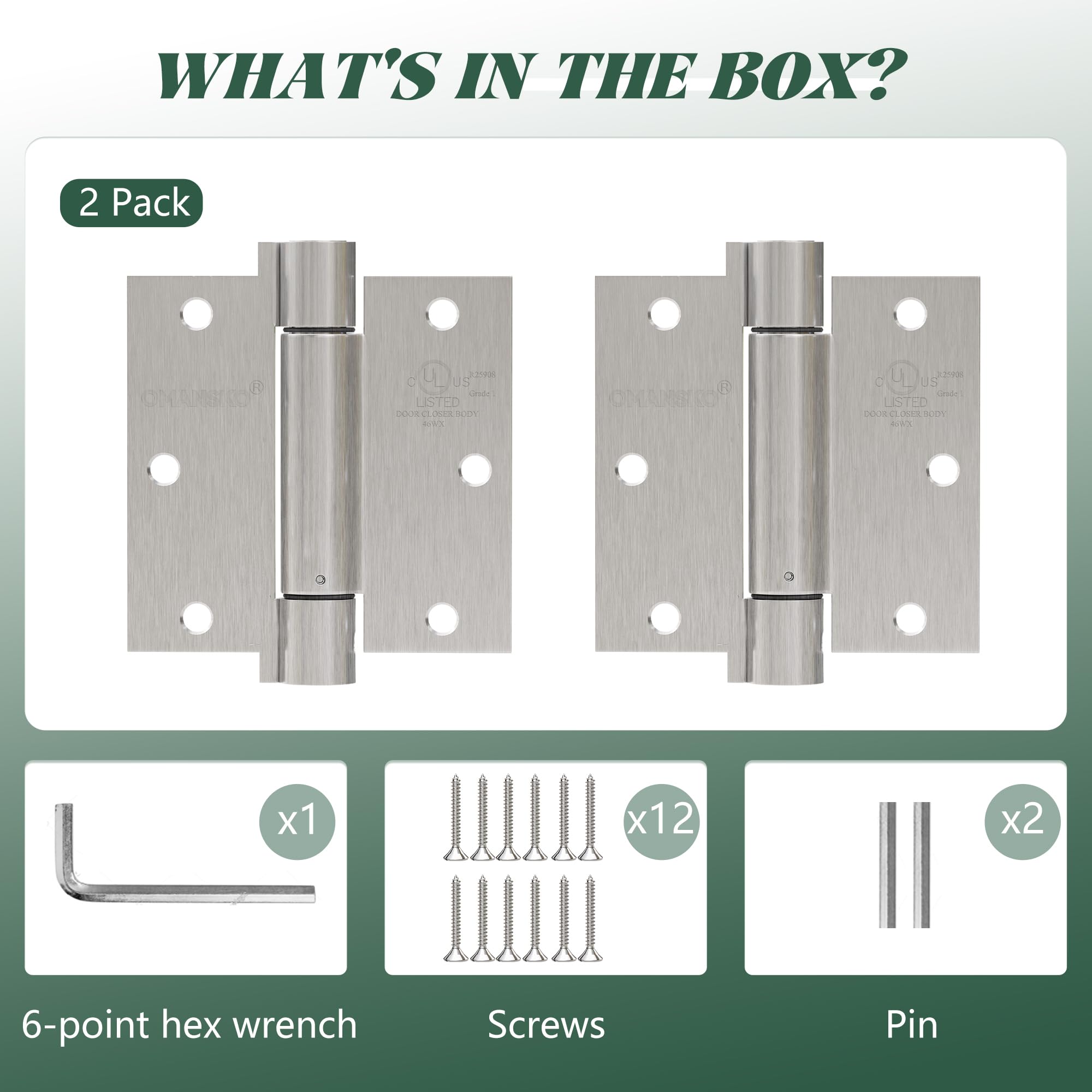 Bisagra De Puerta De 2 Piezas,Bisagra De Puerta De Resorte De Esquina De Cierre Automatico De Acero Inoxidable De 3 Pulgadas De Largo Bisagras De Resorte De Cierre