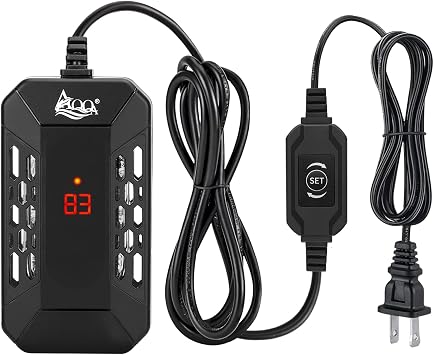 AQQA Aquarium Submersible Heater for Fish Tank,LED Temperature Display and Built-in Thermometer,External Controller Temperature Control Range 59F-93F,Safety Control Protects 50W