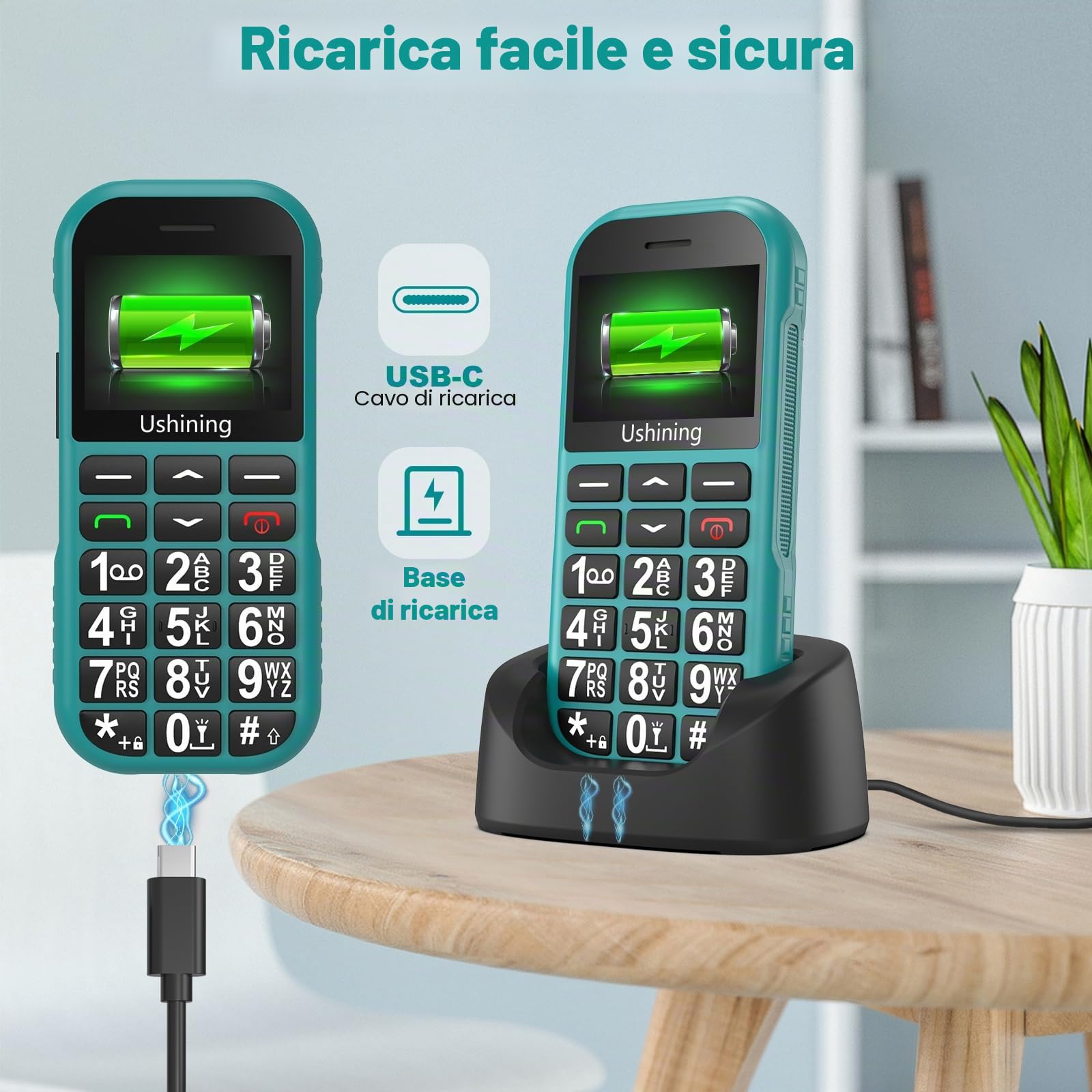 4G Telefono Cellulare per Anziani, Facile da Usare Cellulare per Anziani con Tasti Grandi Volume Alto Pulsante SOS USB C Base di Ricarica Chiamata Rapida Torcia Sveglia 1800mAh Batteria, Verde