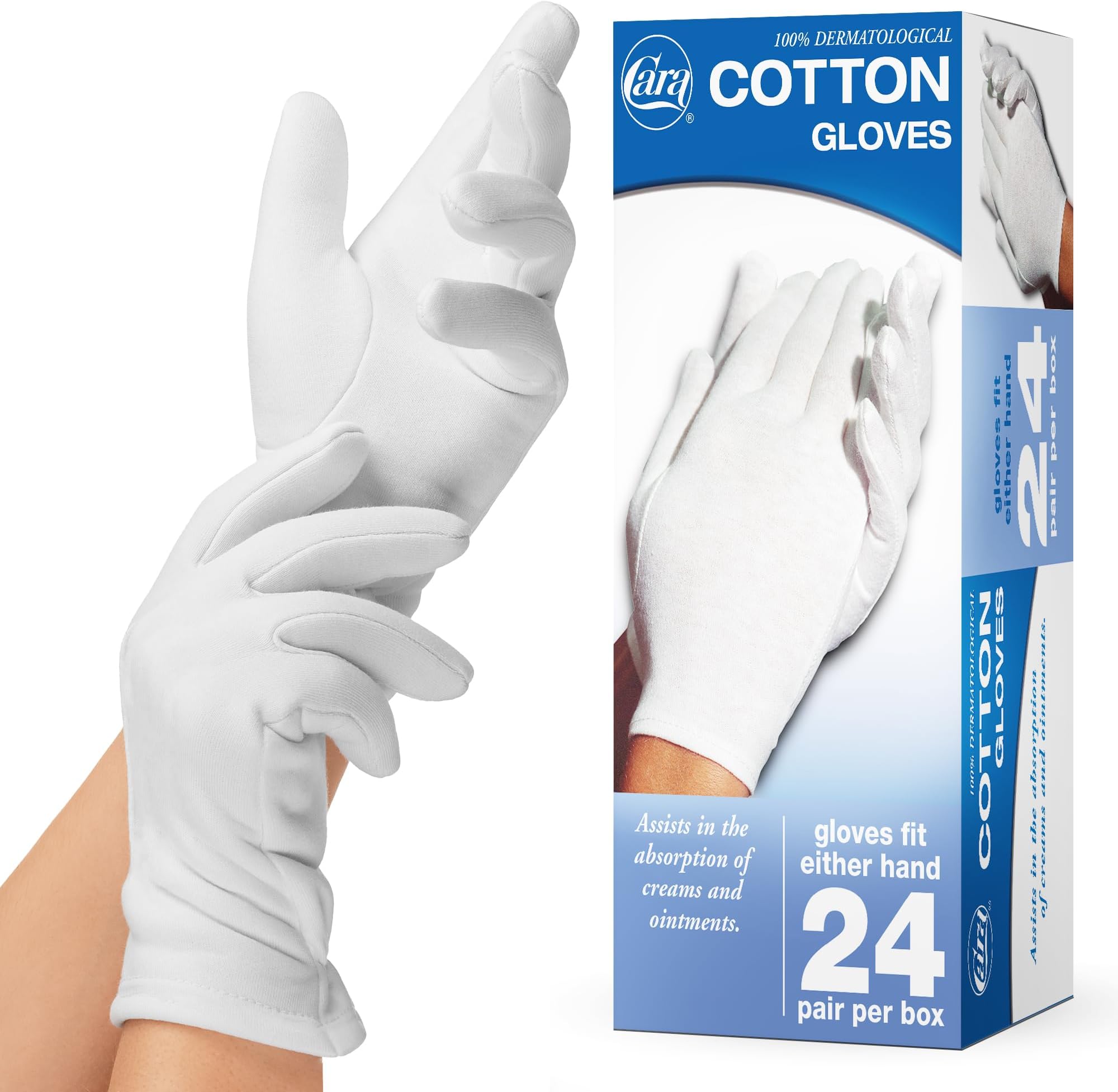 CARA Moisturizing Eczema Cotton Gloves, Extra Large, 24 Pairs