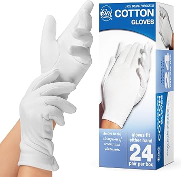 CARA Moisturizing Eczema Cotton Gloves, Large, 24 Pair