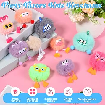 24 Pack Plush Keychains for Kids Girls Party Bags Fillers,Cute Pom Pom Backpack Accessories for Classroom Rewards,Carnival Prizes,Pinata Stuffers,Birthday & Easter Gifts,Bag Charm(colour,24PCS)