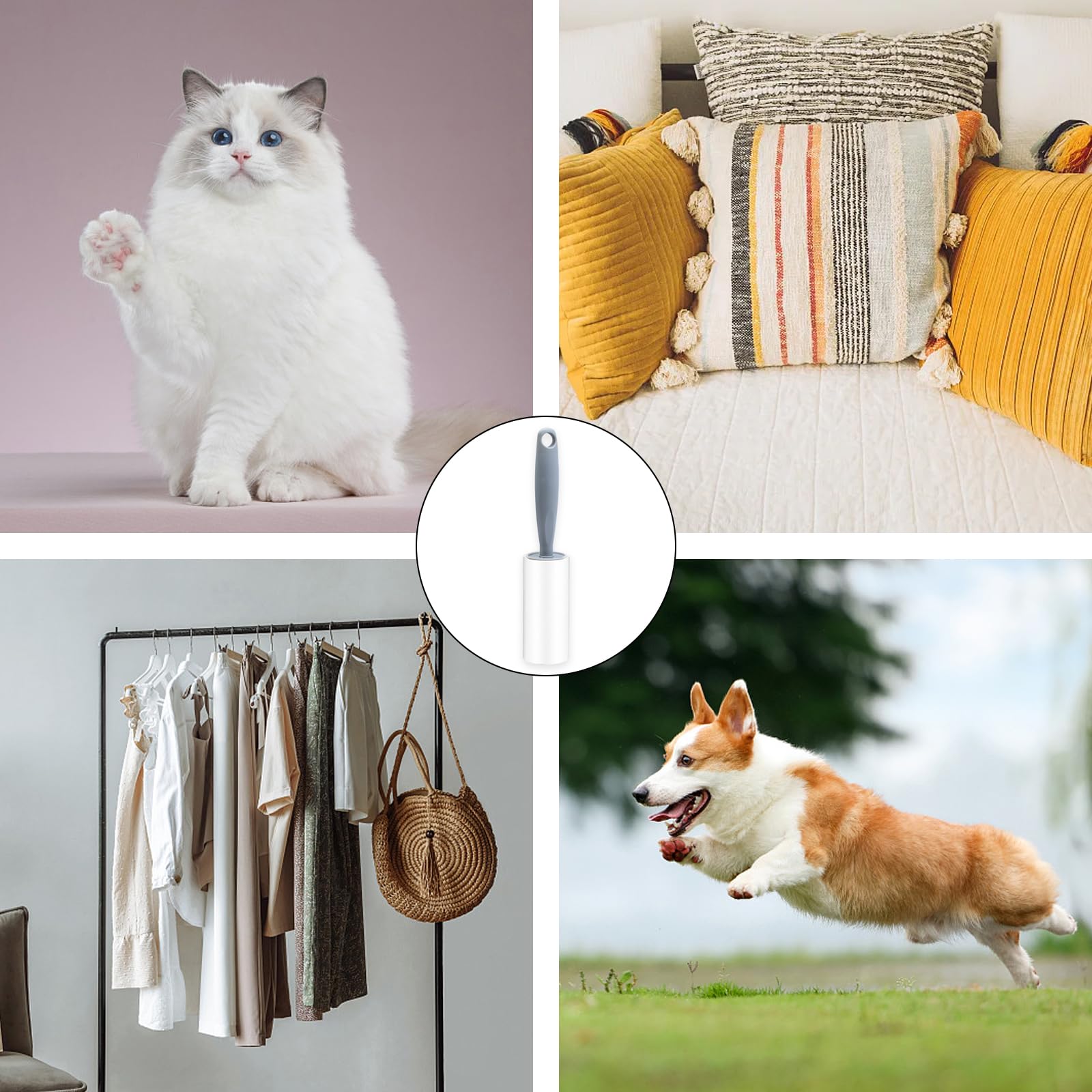 Pumuky Rolle Tierhaar, Kleidungsbürste, Anti-Haare, 480 Blatt Klebebürste, stark haftend, für Tierhaare, Kleidung, Teppiche, Sofas (12 Rollen + 2 Bürsten)