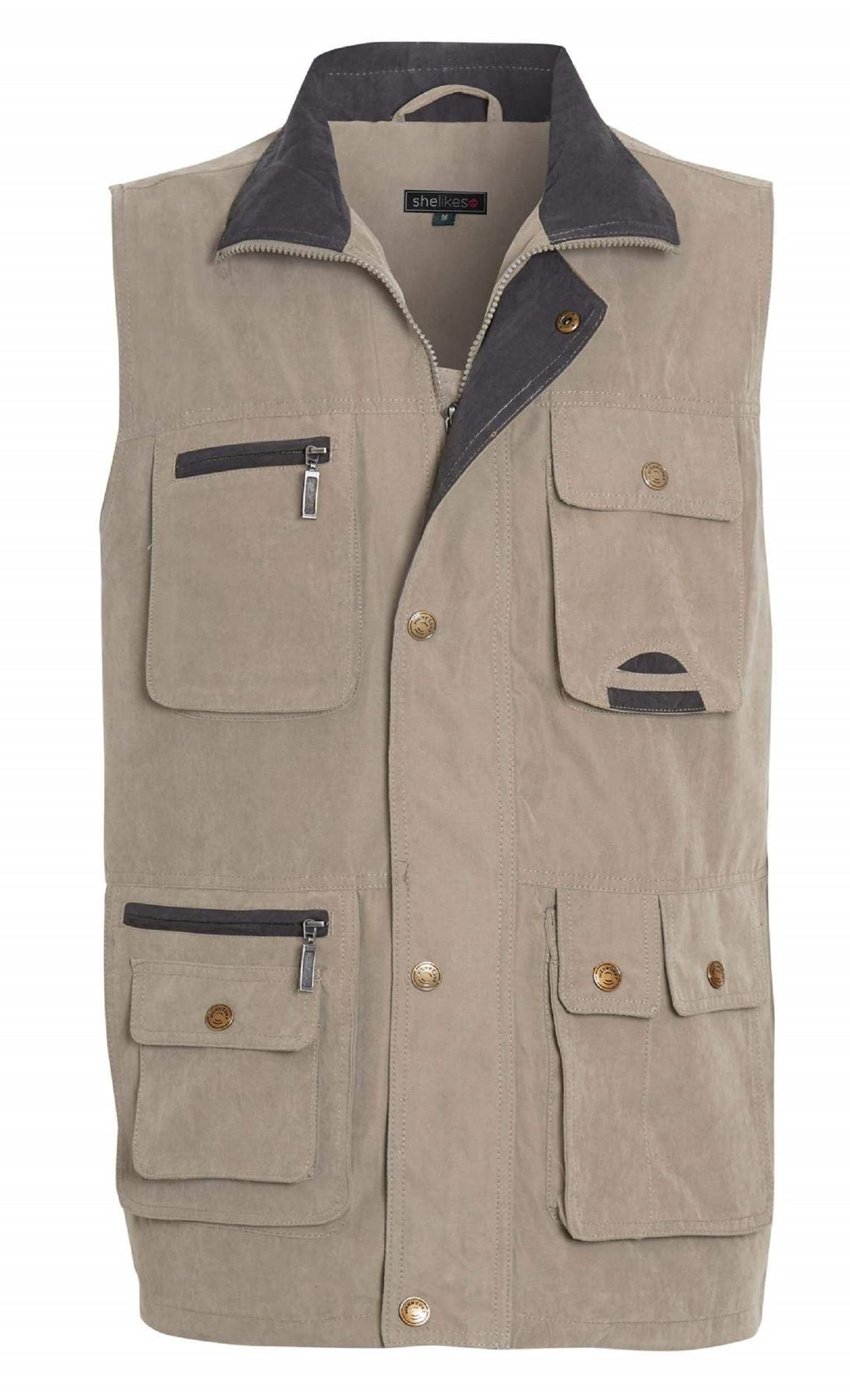 shelikes Men's Gilet Safari Hiking Outdoor Waistcoat Jacket Sleeveless Coat Gilets