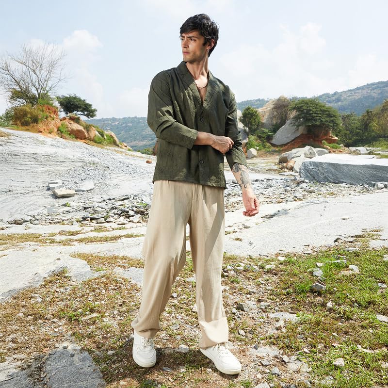 Image of CAHOOT Men's Oversized Shirt Casual Wear | Lapel Collar | Long Sleeve | Button Closure | Oversized Shirt Crafted with Comfort Fit for Everyday Wear