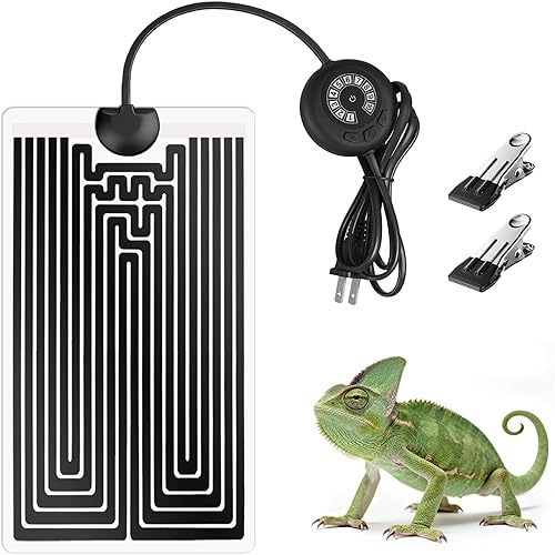 NWUNJ Reptile Heating Pad with Thermostat, 10-Level Adjustable Under Tank Heater, 6x11 Inch Graphene Heat Mat for Turtles Frogs Snakes Lizards Geckos Hermit Crabs Spiders, Safe & Even Warming
